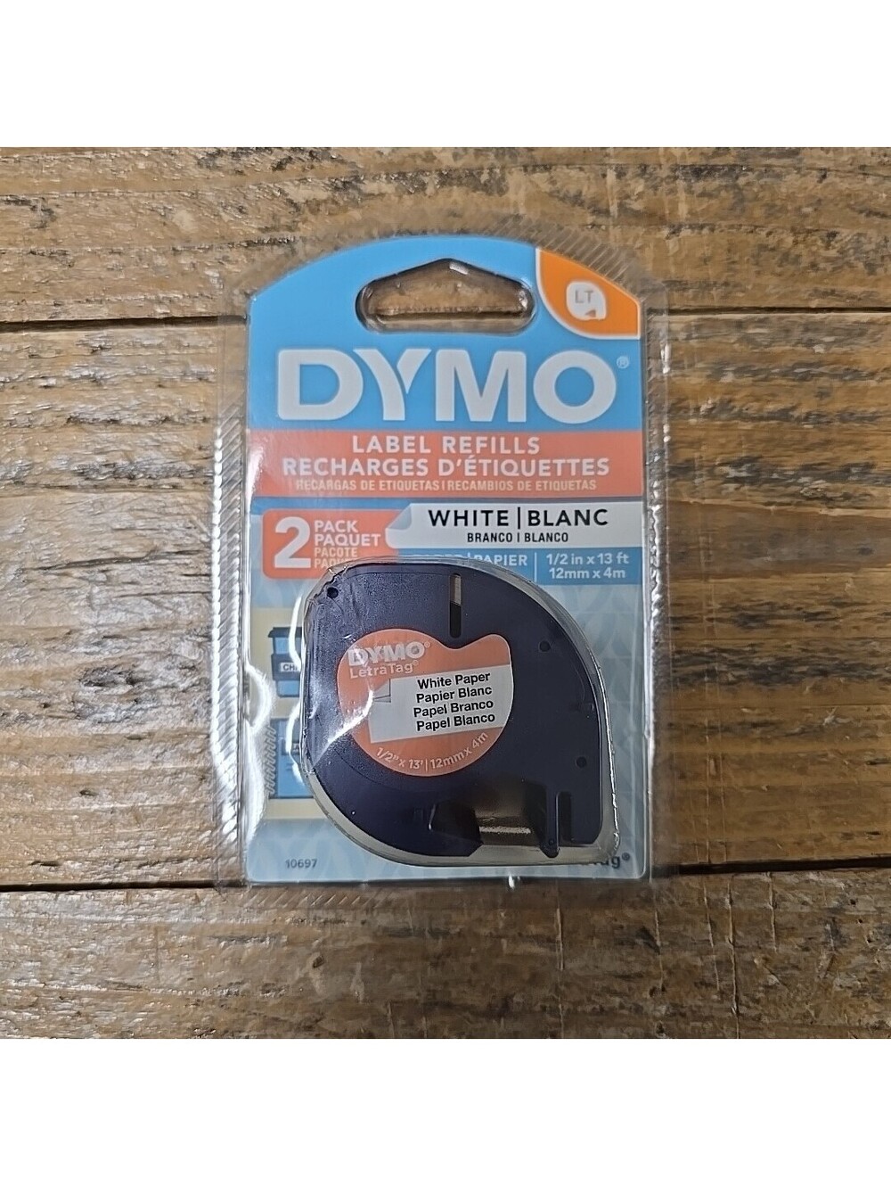 Dymo letratag LT refill 2 Pack Paper Labels 1/2 In X 13 Ft -12 Mm X 4 M White